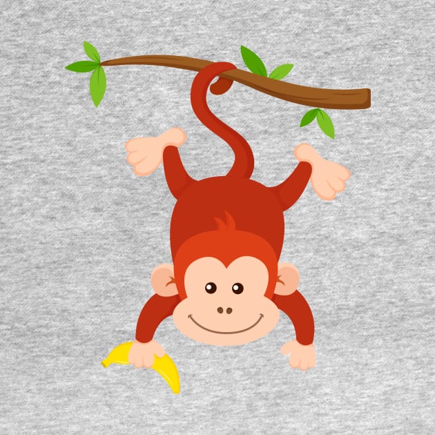 Funny Monkey Hanging Upside Down Holding Banana by samshirts